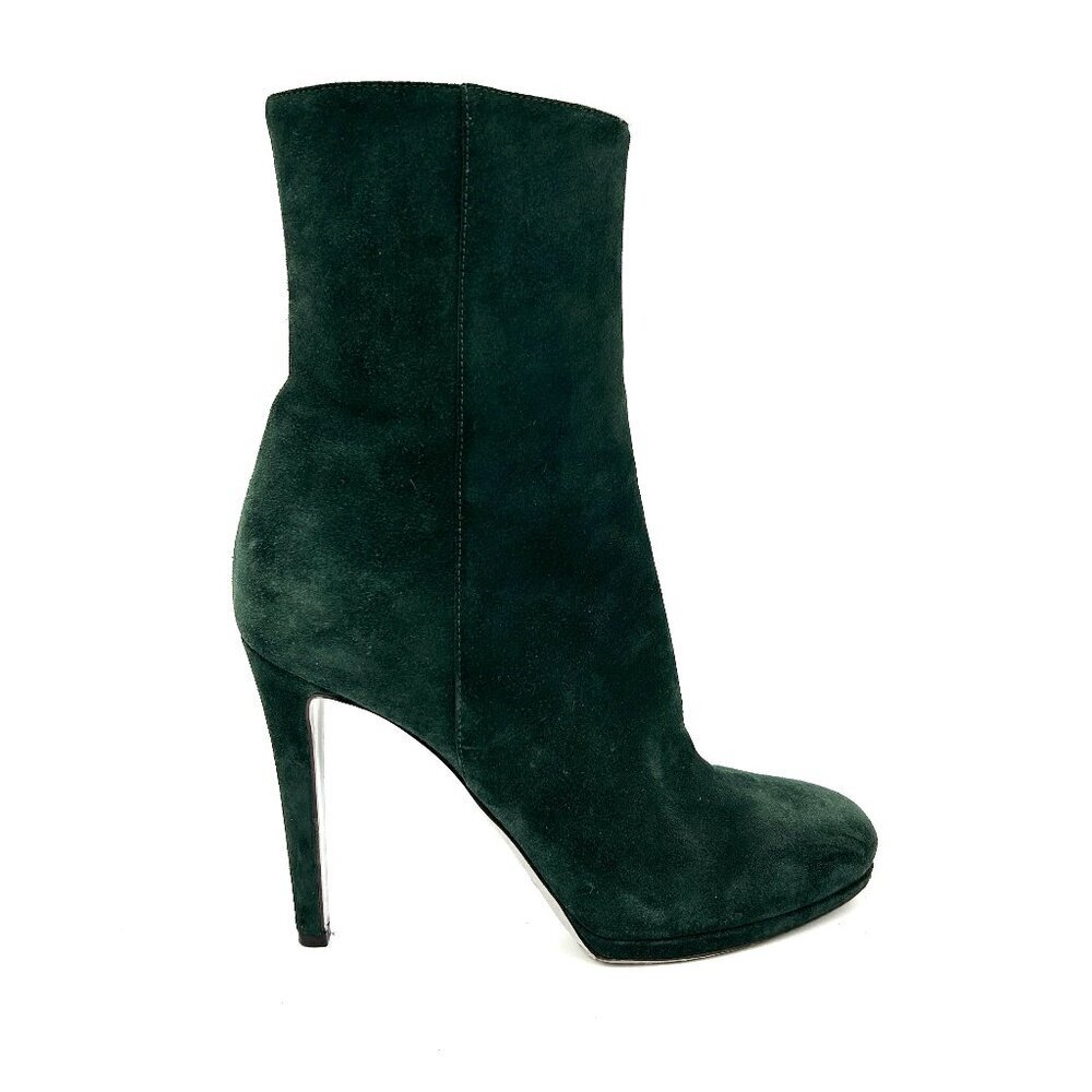 SERGIO ROSSI Forest Dark Green Suede Leather Stiletto Half Calf Heeled Boots 8